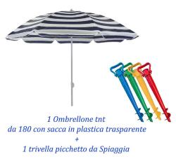 KIT OMBRELLONE MARE SPIAGGIA PISCINA CON CUSTODIA D 180 + PICCHETTO FORATERRA 