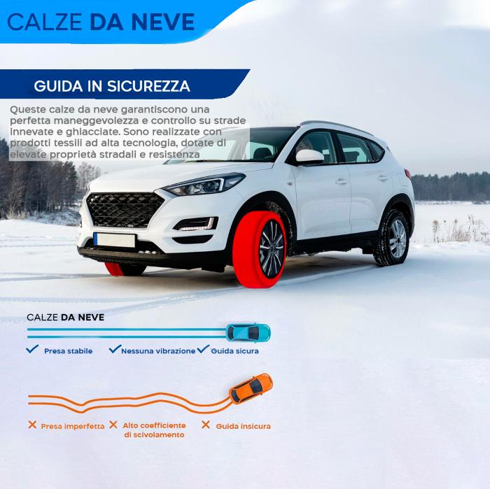 CALZNEV - Set 2 Catene da Neve in Tessuto kit Calze Omologate EN 16662 Auto  per Pneumatici - Lubex