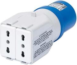 ADATTATORE DA INDUSTRIALE A CIVILE IP44 - SPINA 2P+T 16A 230V ac 50/60HZ - 2 PRESE 2P+T 10/16A BIVALENTI (P17/11)
