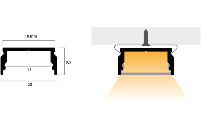 KIT PR115 PRIFILO ALLUMINIO CON COVER TRASPARENTI + 2 TAPPI 2MT