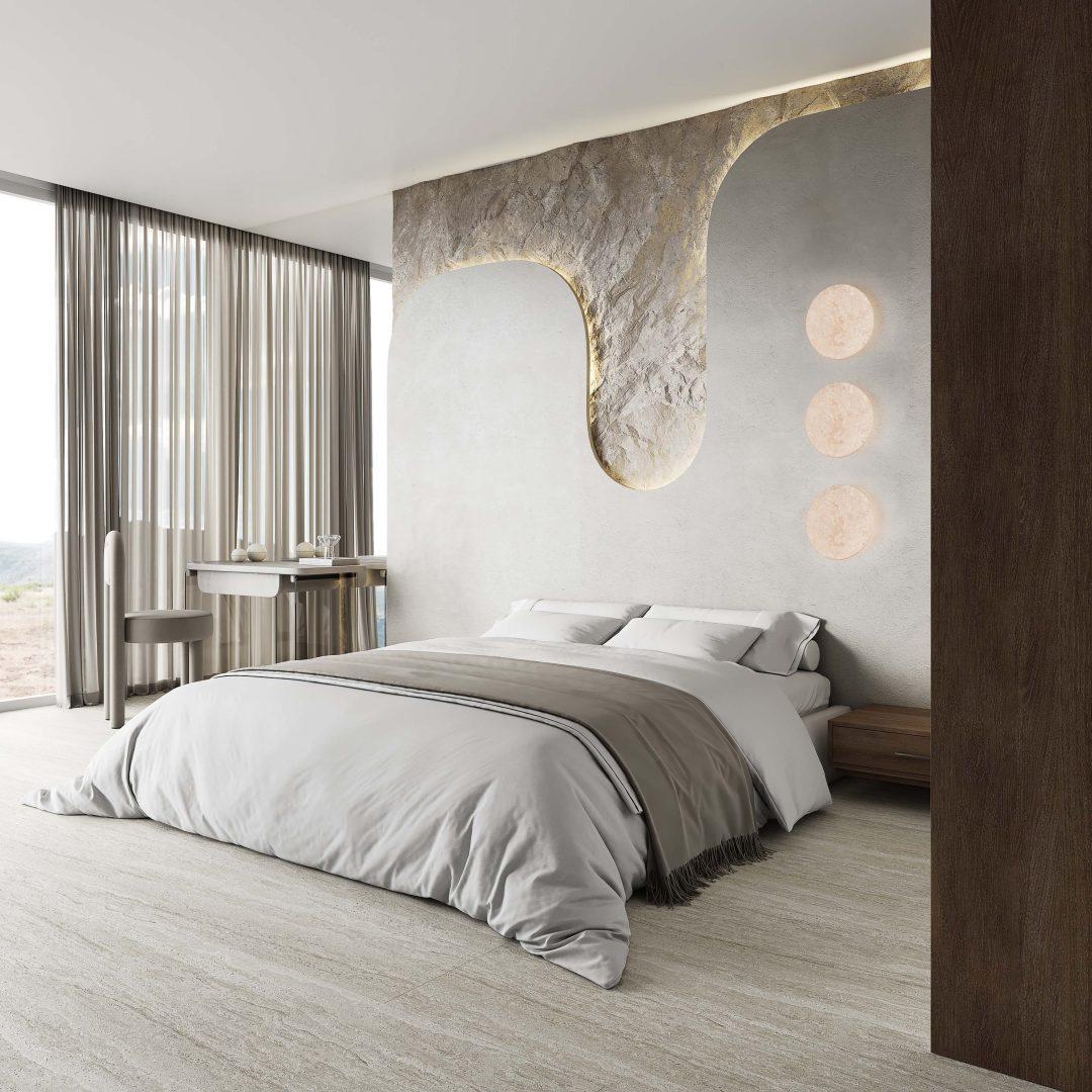 Applique Decorativa Rotonda In Travertino Led 4w 3000k Bobbin Trio