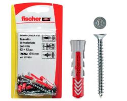 Fischer 537625 Tassello con Vite Duopower, Grigio/Rosso, 6 x 30 mm, Set di 12 Pezzi