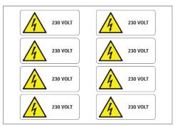 ETICHETTA ADESIVO 230VOLT DI PERICOLO PVC  MM 300x210