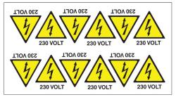 ETICHETTA DI PERICOLO ADESIVA TRIANGOLI 230VOLT
