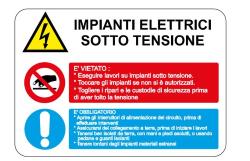 CARTELLO  ALLUMINIO IMPIANTI ELETTRICI SOTTO TENSIONE 500x330