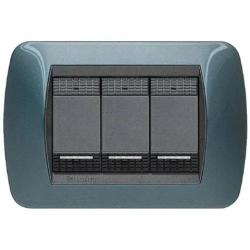 Bticino living international l4863bt placca 3 posti blu metallico