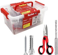 Fischer Vaschetta 500 Tasselli SX Plus 6mm con Vite + Forbici Ergonomiche + Punta Trapano SDS Plus, 570210