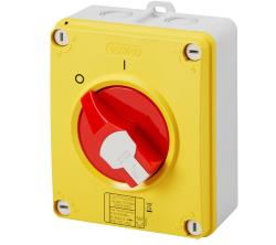 INTERRUTTORE SEZIONATORE ROTATIVO - HP - EMERGENZA - CASSETTA IN MATERIALE ISOLANTE - 32A 4P - MANOPOLA ROSSA LUCCHETTABILE - IP66/67/69