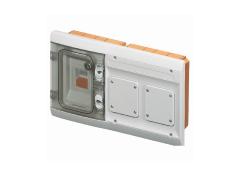 QUADRETTO COMBINATO DA INCASSO STAGNO PREDISPOSTO PER APPARECCHI MODULARI E PER DUE FLANGE 85X75 PER MONTAGGIO DI PRESE IEC309-IP55-GRIGIO RAL 7035