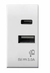 CARICATORE USB TIPO A+C 3A DOMUS S44 COLORE RAL 9010 3A ALIMENTAZIONE 230V - FONITURA LUCIDA - 1 MODULO