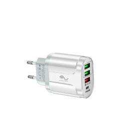 ADATTATORE CARICATORE SPINA ITALIA 3  USB TYPE A + 1 TYPE C 