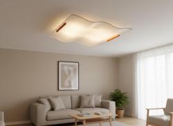 Plafoniera A Soffitto Per Interni Rettangolare A Onde In Vetro Satinato E Ferma Vetro Legno 2X 230V/75W