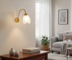 SPOT DA PARETE ORO LUCIDO E VETRO SATINATO A FORMA DI TULIPANO 1XE14 707-3-OL ROSSINI