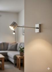 APPLIQUE DA INTERNO IN ACCIAO CON ASTA RIGIDA E SPOT REGOLABILE