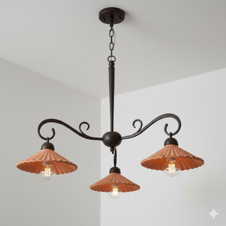 Lampadario per interno stile rustico a tre luci