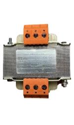 Trasformatore di sicurezza 100 VA, ingresso 230/400 V, uscita 12 – 0 – 12 V.