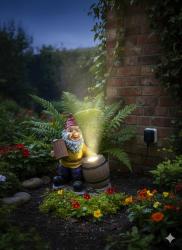 Gnomo Decorativo con Botte e Bicchiere – Lampada da 20W, Alimentazione 12V con Trasformatore Incluso