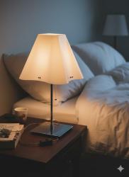 LUME DA APPOGGIO CON BASE ACCIAIO SATINATO E PARALUME IN VETRO SATINATO