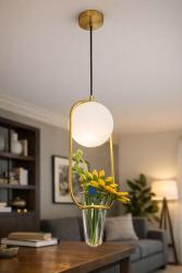 SOSPENSIONE ORO CON PORTA PIANTA IN VETRO 