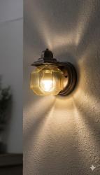 APPLIQUE DA INTERNO MINILANTERNA RAME ARABESCATO AMBRA 1XE27 IP44 