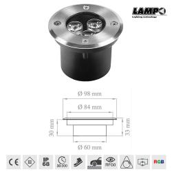 Faretto segnapasso led RGB da incasso a pavimento carrabile 12V 3X3W IP68 - Lampo CARR/3W/RGB-C