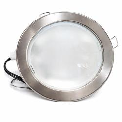 FARO DA INCASSO A SOFFITTO PER INTERNI, CON CORNICE NICHEL E VETRO SATINATO DIFFONDENTE.