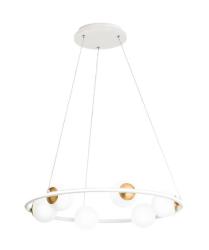 Lampadario Bianco Ottone Cerchio con Sfere Vetro Led 80w 3000k Ball Perenz