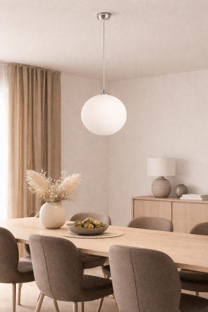 SOSPENSIONE PER INTERNO STRUTTURA IN ACCIAO SATINATO E VETRO OPALE