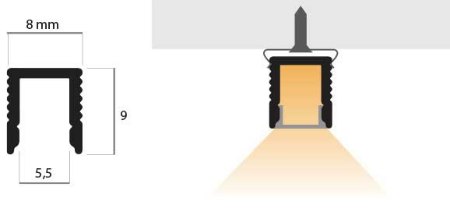 PROFILO DA SUPERFICIE IN ALLUMINIO 2 METRI + COVER OPALE + 2 TAPPI