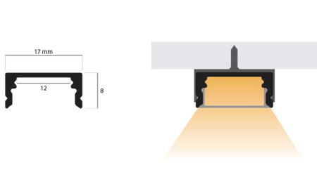 PROFILO IN ALLUMINIO 2 METRI DA SUPERFICIE + COVER OPALE + 2 TAPPI 