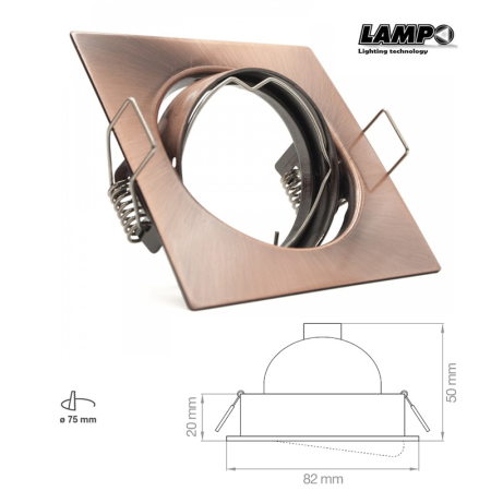 Faretto orientabile da incasso per lampade led quadrato 12V rame - Lampo