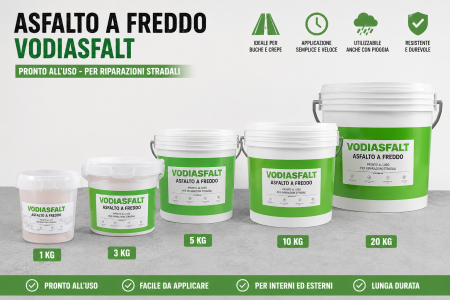 ASFALTO A FREDDO VODIASFALT 1 3 5 10 20 KG RIPARA BUCHE CREPE PRONTO USO