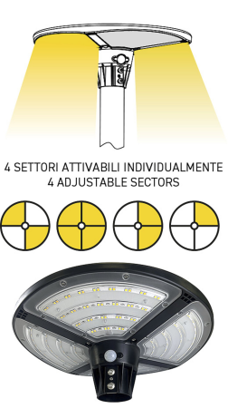 Testa palo Solare ricaricabile LED 30W - 4800lm - 3000-4000-6500K - 140° 
