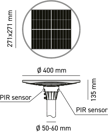 Testa palo Solare ricaricabile LED 30W - 4800lm - 3000-4000-6500K - 140° 