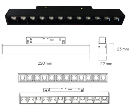 BAR LED DARKLIGHT 48V 12W 3K  NERO DALI
