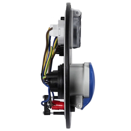Disco Ø205, 2 prese CEE 2P+T 16A 230V + 1 P40, con disgiuntore, IP44, colore nero